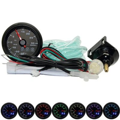 52mm 12V Car Turbo Boost Gauge 0-30PSI Meter 7 Colors LED Analog/Digital Display - Image 1 of 4