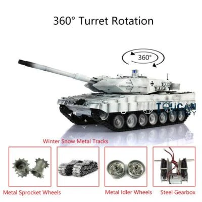 Henglong Leopard2A6 RTR RC Tank 1/16 7.0 Snow 3889 IR 360°Turret Metal Idlers - Image 1 of 4