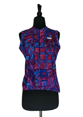 Blusa Hind Vintage Azul Roxa Geométrica Sem Mangas Zíper Ciclismo Atlético Tamanho M - Imagem 1 de 3