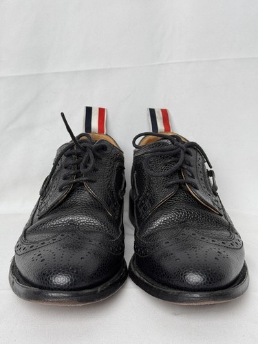 Scarpe eleganti THOM BROWNE New York nere in pelle di ciottoli brogue a coda di rondine taglia 36
