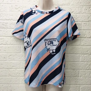 Vintage!! Neu ohne Etikett!! Trissi Gr. M gestreift pfirsichblau Gaze Strick transparent Mod Bluse Schiff Boot - Bild 1 von 8