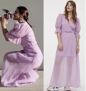 Nuevo con etiquetas Vestido H&M HM Caftán Lila Lavanda Blanco Estilo Loto Reino Unido 10 Mediano - Imagen 1 de 4