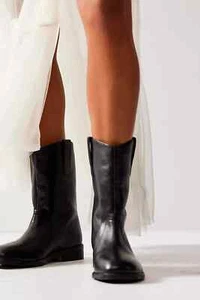 Free People Black Faux Leather Easton Western Equestrian Ankle Mid 10" Boots 8.5 - Picture 1 of 14