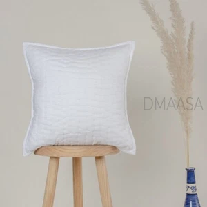 Einfarbig Uni Weiß Kantha Druck Indische Baumwolle Kissenbezug SchlammTuch Kissenhülle - Bild 1 von 6