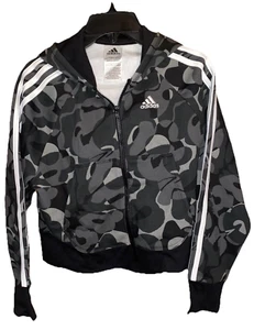 Adidas Camo Girls Jacket Zipper Front Fleece Hoodie 3-Stripe Size S Fits 7/8 - Picture 1 of 5