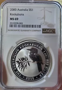 2000 Australia Kookaburra $1 NGC MS69 1 Oz Silver Low Pop High Grade - Picture 1 of 2