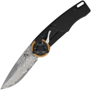 Mantis Gearhead Folding Pocket Knife Black Aluminum Damascus Clip Point 2027DP - Picture 1 of 2