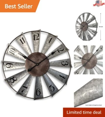 24-Inch Analog Wall Clock - Distressed Rustic Metal for Elegant Living Rooms - Image 1 of 4