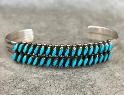 Vintage Native American ZUNI Needlepoint Turquoise  Sterling silver Bracelet - Image 1 of 4