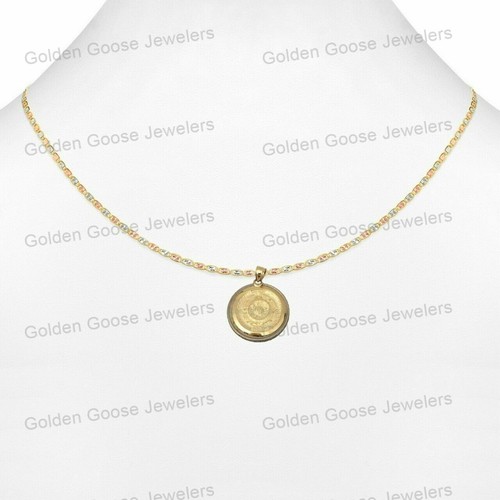Ciondolo in vero oro giallo 14 kt unisex calendario azteca catena Valentino