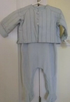 Nwt Petit Bateau Baby Boy Lt Blue Velour sleeveless Footie with jacket Size 12M  - Image 1 of 4