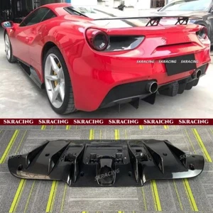 Real Carbon Fiber Rear Bumper Diffuser Lip Spoiler Bodykits For Ferrari 488 GTB - Picture 1 of 17