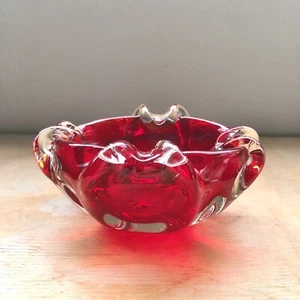 Vintage 1960s Murano Hand Blown Red Art Glass Ashtray Catchall Bowl MCM Italy - Picture 1 of 19