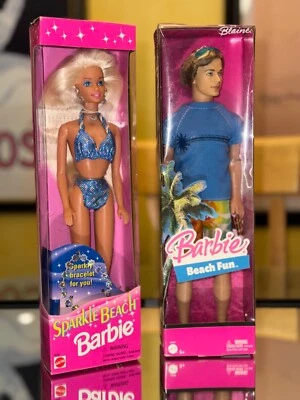 Muñeca Barbie Sparkle Beach 1995 Mattel #13132 con RARA DIVERSIÓN BLAINE BEACH #J0699 NUEVA. Foto 1 de 4
