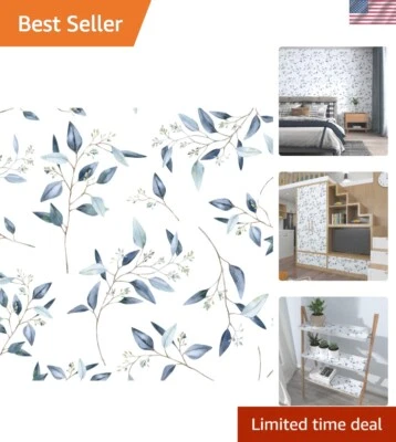 Farmhouse Style Floral Wallpaper - 17.5'' x 393'' Self-Adhesive Blue Leaf Design - Image 1 of 4