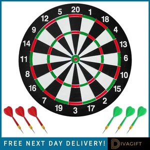DART BRETTSPIEL FÜR ERWACHSENE KINDER DARTSCHEIBE + 6 DARTS PUB SET NEU 17" DOPPELSEITIG - Bild 1 von 14