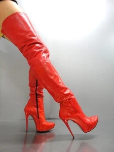 MORI OVERKNEE PLATFORM HIGH BOOTS STIEFEL STIVALE BOTAS LEATHER SHOES RED ROSSO - Picture 1 of 8
