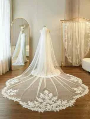 Hochzeit Braut Schleier Blumen Spitze Voll Rand Cathedral mit Metall Kamm