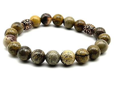 Brazalete Armonía Piedras Preciosas 10mm Con Cuentas de Grano de Café Jaspe y Cobre Foto 1 de 3