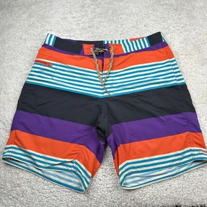 Patagonia Board Shorts Mens 38 Orange Blue Stripes Swimming Trunks Pool Water - Picture 1 of 11