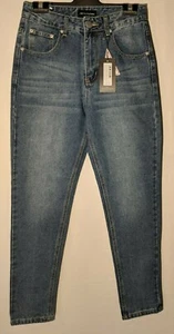 WOMEN'S JEANS PRETTY LITTLE THING STRAIGHT BUM RIP BLUE SIZE 8 LEG 29" NWT - Picture 1 of 11