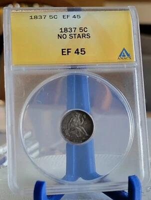 1837 Seated half dime, No Stars, Large Date  EF45 ANACS - Image 1 of 2