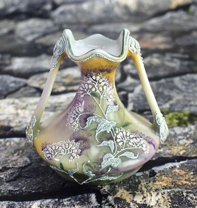 Antique Nippon Porcelain Vase Hand Painted Raised Moriage Maple Leaf Mark 1891 - Picture 1 of 9