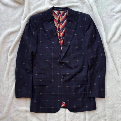 Gucci Navy & Red Monogram Blazer Formal Jacket - Med -  $2700 -Authentic - New - Image 1 of 4