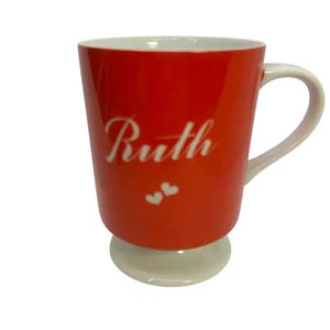 Standfuß Tee Kaffee heiße Schokolade Becher rot "Ruth" mit Herzen in Kursiv - Bild 1 von 13