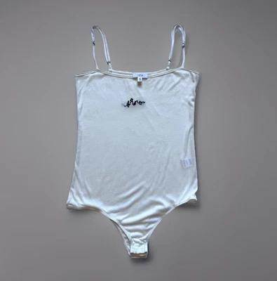 Body blanco acanalado notas musicales bordado a mano tanque reciclado único S NUEVO Foto 1 de 4