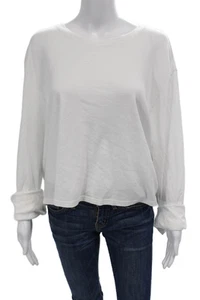 Enza Costa Women's Long Sleeves Round Neck Easy T-Shirt White Size XL - Picture 1 of 6