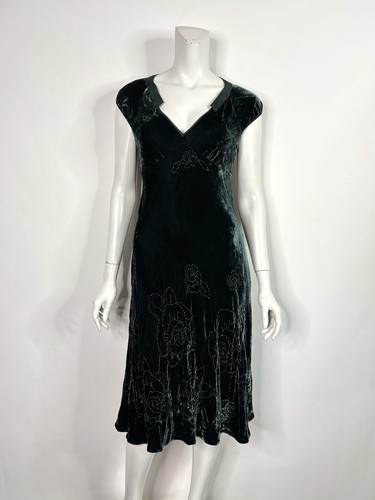 Abito vintage Moschino linea principale ricamato in velluto verde IT40 US6