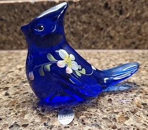 Fenton Blue Jay Kobaltblau Floral Blumen Glas 2,75" USA - Bild 1 von 10