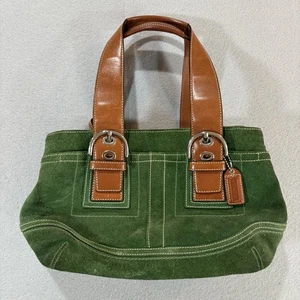 Y2K Coach Soho grün Wildleder britisch hellbraun Lederbesatz Business Beuteltasche Tasche Umhängetasche - Bild 1 von 21