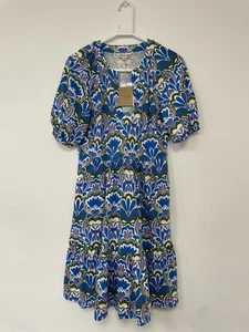 Boden Piper Short Jersey Dress short Sleeve Pocket Green/White/Blue Size 10R - Picture 1 of 15