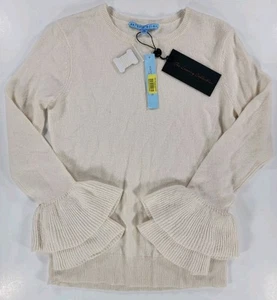 NWT Antonio Melani Vera Pure Cashmere Sweater Womens XS Winter White Bell Sleeve - Picture 1 of 12