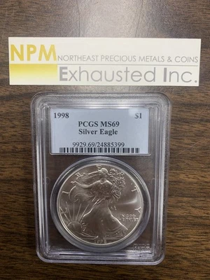 1998 $1 American Silver Eagle PCGS MS 69 | Uncirculated UNC BU - Image 1 of 2