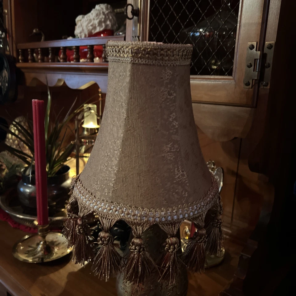 Gold Colored Lampshade With Tassels - Image 1 of 4