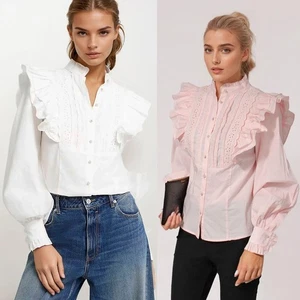 River Island Ruffle Broderie Puff Sleeve Blouse - Picture 1 of 14