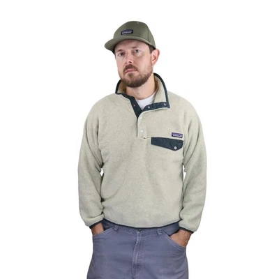 Vintage Patagonia Synchilla Fleece Snap-T Pullover Mens M Beige Green 90s Jacket - Image 1 of 4
