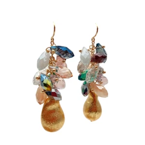 faceted top-drilled teardrop Crystal Brushed Bead Dangle Hook Earring - Picture 1 of 6