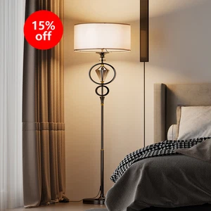 HYMELA Floor Lamp Kitchen Modern Tall Pole Standing Lamp Fabric Shade Metal Gray - Picture 1 of 8