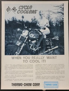 1972 Thermo Chem Cycle Coolers Print Ad Yamaha 650 Sexy Girl Go Go Boots - Picture 1 of 1