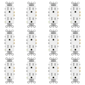 Decorator Receptacle Duplex Outlet White 15Amp Self Grounding UL Listed TR 12PK - Picture 1 of 7
