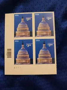 US Scott # 3472, Capitol Dome, Plate Block of (4) 2001 $3.50 Stamps MNH - Bild 1 von 4