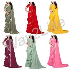 Women's Ruffle Bollywood Saree & Blouse Georgette Designer Party Wear Frill Sari