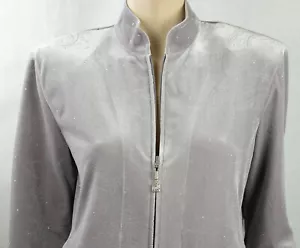 St John Sport Womens NWT Stretch Zip Jacket Size S Silver Floral Rhinestone - Picture 1 of 11