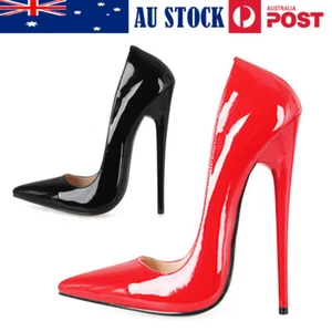 NEW SEXY WOMEN'S 6.3" HIGH HEEL STILETTO POINTED TOE COURT SHOES RED BLACK 9-14 - Picture 1 of 5