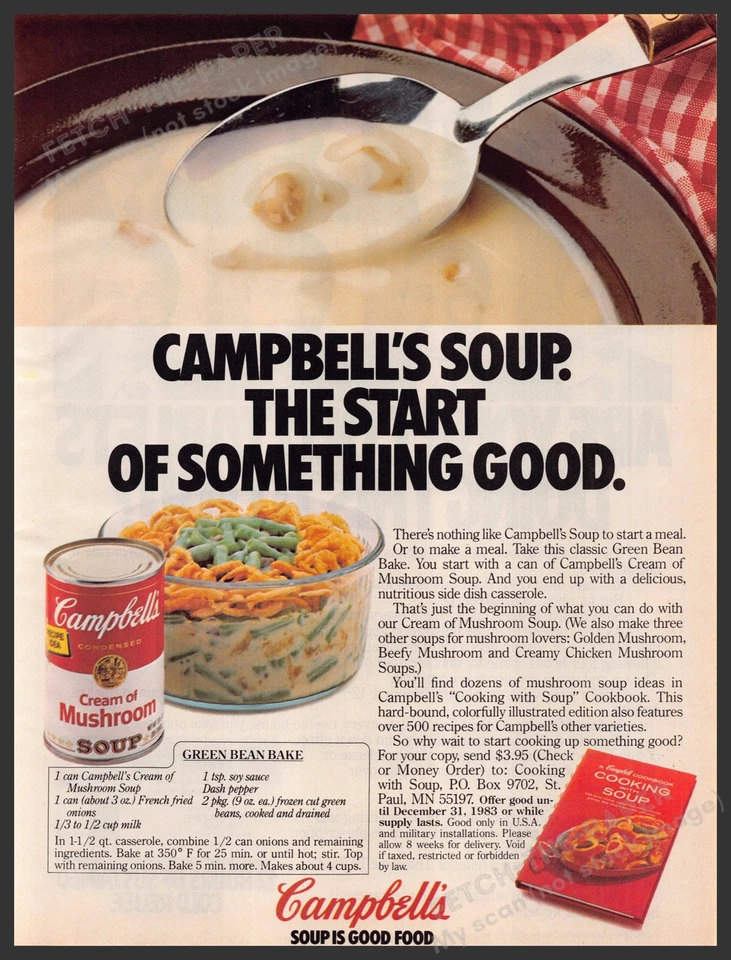 Revista Campbell's 1980s impressa anúncio 1983 receita "Green Bean Bake" - Imagem 1 de 1