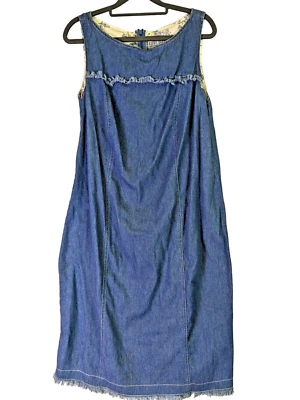 Vintage ROBBIE BEE Women Plus size 14W Denim Fringed Western Dress Cowgirl Rodeo - Image 1 of 4